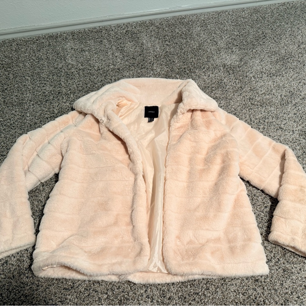 Forever 21 Cream Faux Fur Coat